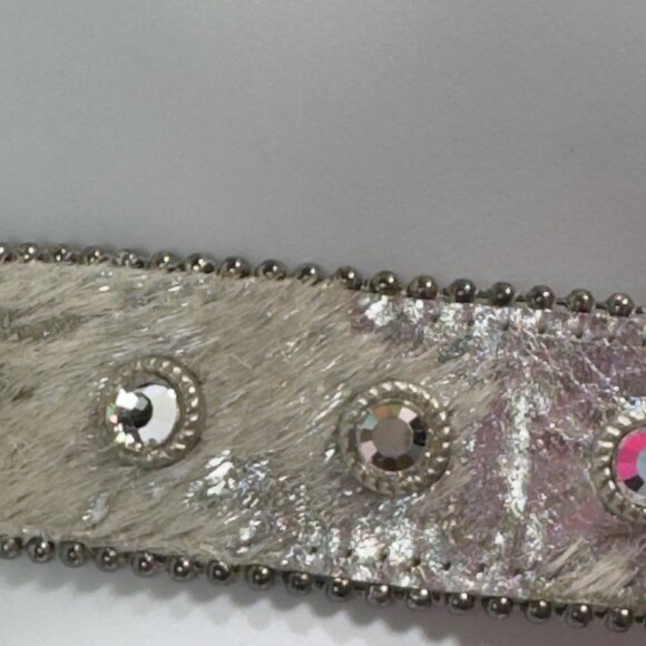 LEATHEROCK Womens Silver Metallic Belt Crystal Embellished Buckle & Studs 34M - Picture 3 of 13
